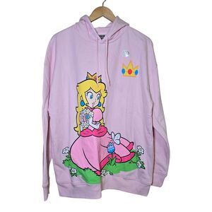 Nintendo Princess Peach Hoodie Unisex Large Pink Graphic New With Defects